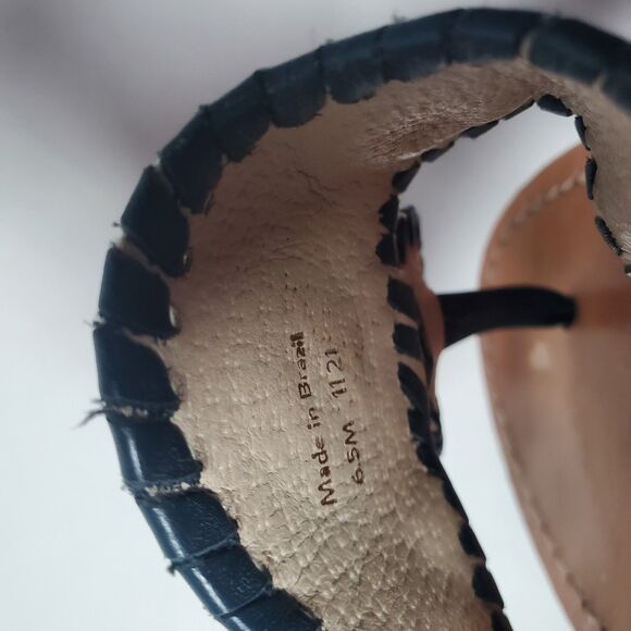 Jack Rogers Women’s Sandals Size 6.5 Blue White Pinstripe Leather Thong Flats - Picture 5 of 7